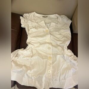 Rare Vintage TRF White Button-Up Babydoll Dress With Ruffles